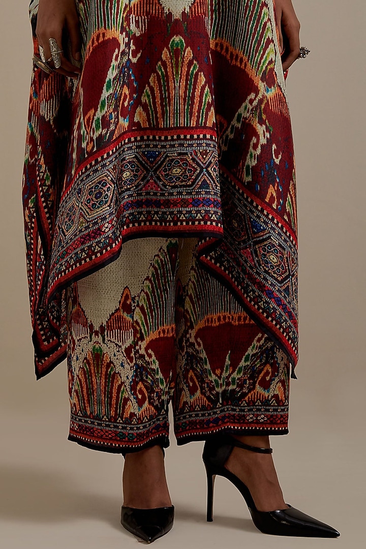 Egg-Shell & Multi-Colored Silk Printed Tunic Set by Rajdeep Ranawat at Pernia's Pop Up Shop