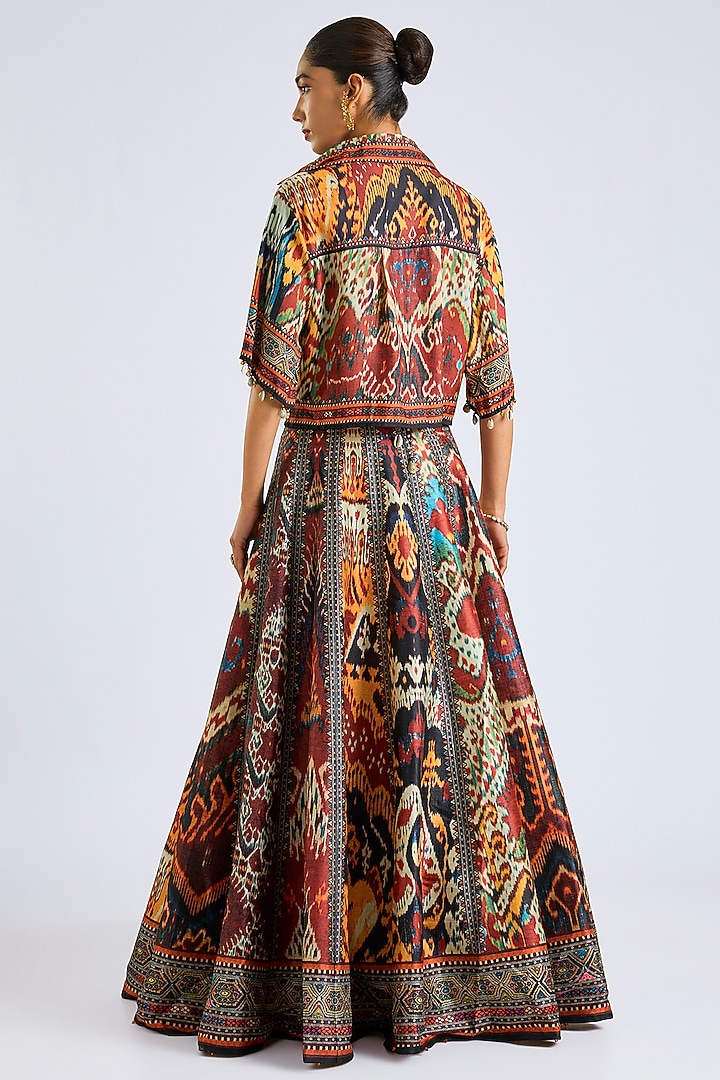 Multi-Colored Poly Dupion Printed Skirt Set by Rajdeep Ranawat at Pernia's Pop Up Shop