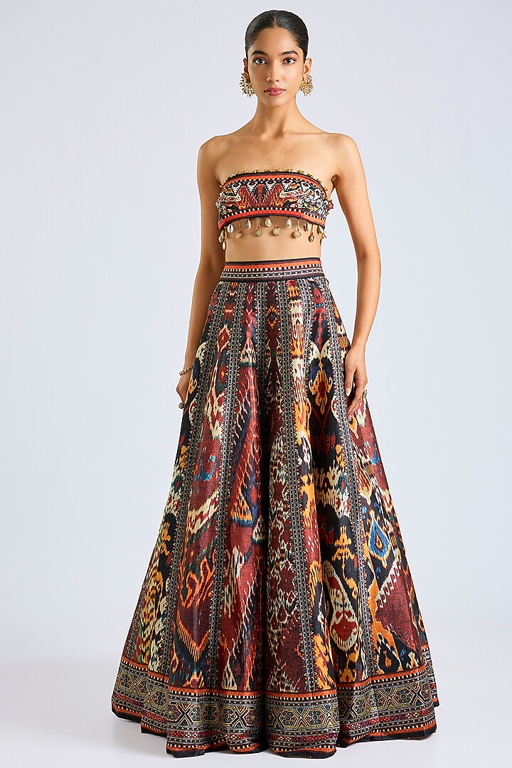 Multi-Colored Poly Dupion Printed Skirt Set by Rajdeep Ranawat at Pernia's Pop Up Shop