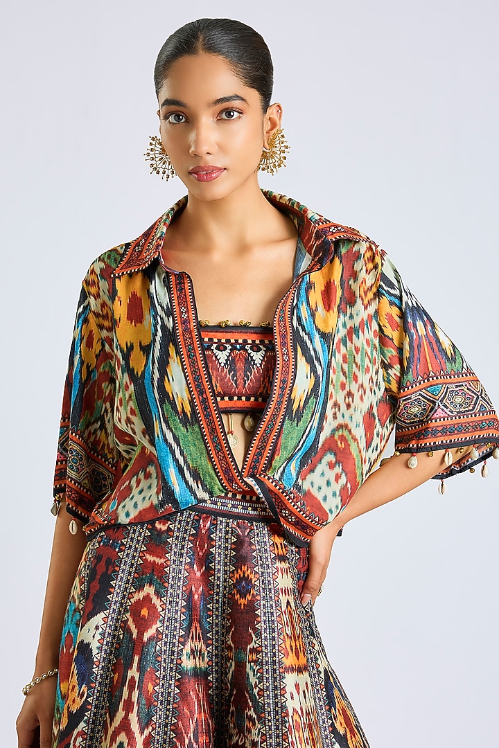 Multi-Colored Poly Dupion Printed Skirt Set by Rajdeep Ranawat at Pernia's Pop Up Shop
