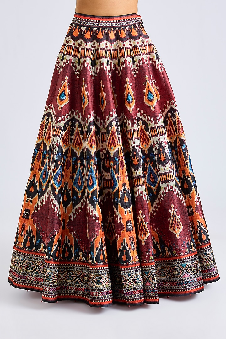 Beige & Maroon Poly Dupion Printed Skirt Set by Rajdeep Ranawat at Pernia's Pop Up Shop