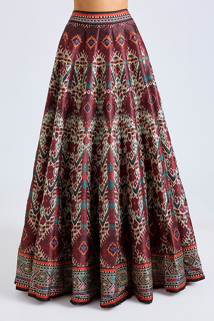 Maroon & Green Poly Dupion Printed Skirt Set by Rajdeep Ranawat at Pernia's Pop Up Shop