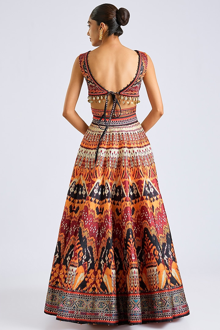 Multi-Colored Poly Dupion Printed Wedding Lehenga Set by Rajdeep Ranawat at Pernia's Pop Up Shop
