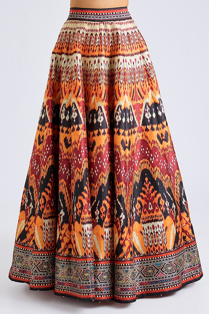 Multi-Colored Poly Dupion Printed Wedding Lehenga Set by Rajdeep Ranawat at Pernia's Pop Up Shop