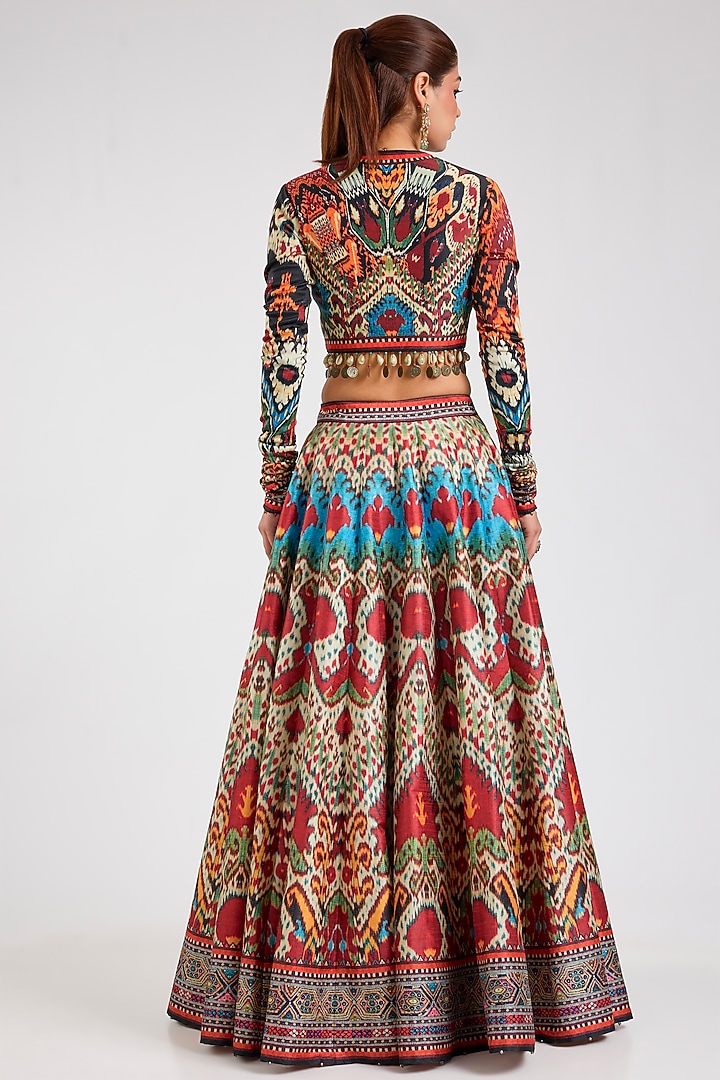 Multi-Colored Poly Dupion Printed Wedding Lehenga Set by Rajdeep Ranawat at Pernia's Pop Up Shop