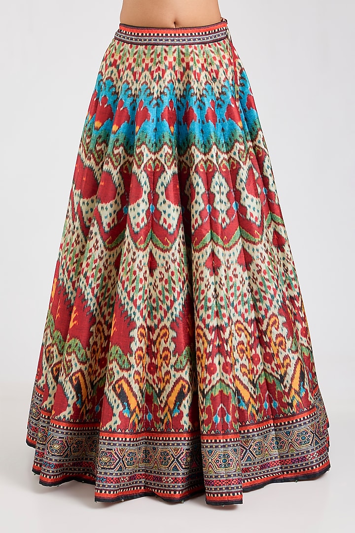 Multi-Colored Poly Dupion Printed Wedding Lehenga Set by Rajdeep Ranawat at Pernia's Pop Up Shop