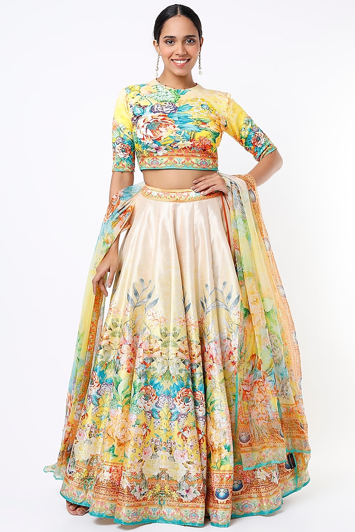 Beige Printed Lehenga Set by Rajdeep Ranawat