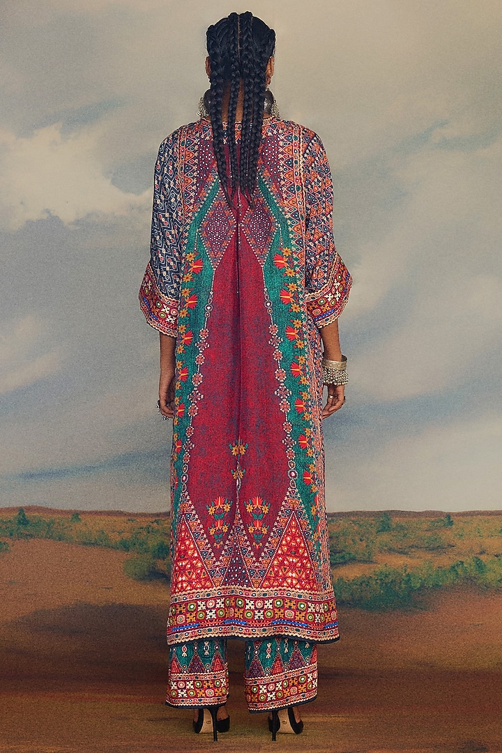 Multi-Colored Silk Printed Kimono Tunic Set by Rajdeep Ranawat at Pernia's Pop Up Shop