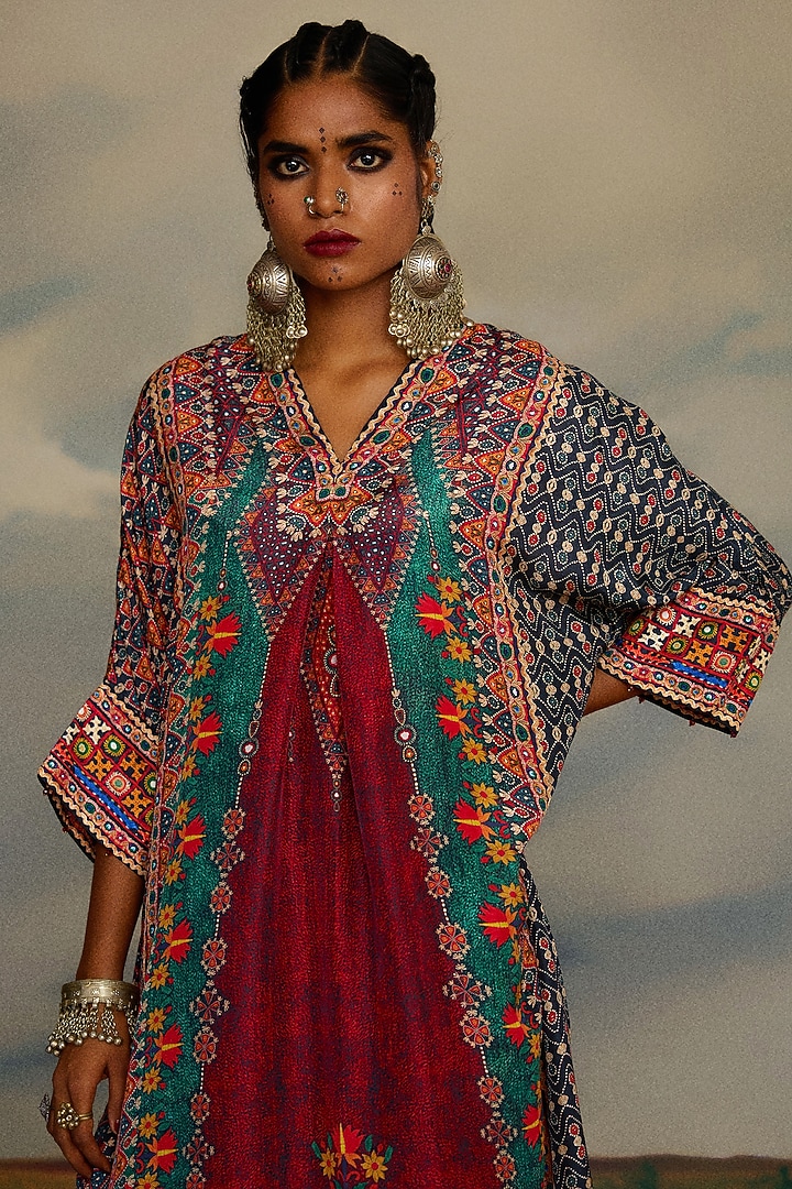 Multi-Colored Silk Printed Kimono Tunic Set by Rajdeep Ranawat at Pernia's Pop Up Shop