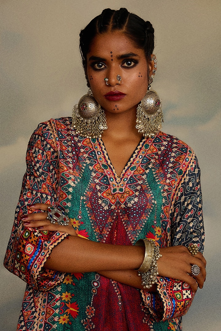 Multi-Colored Silk Printed Kimono Tunic Set by Rajdeep Ranawat at Pernia's Pop Up Shop