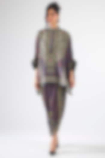 Blue & Maroon Silk Printed Dhoti Set by Rajdeep Ranawat at Pernia's Pop Up Shop