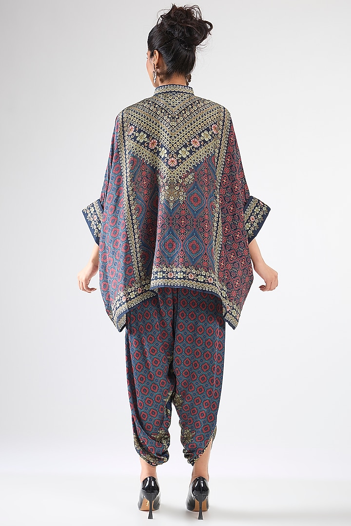 Blue & Maroon Silk Printed Dhoti Set by Rajdeep Ranawat at Pernia's Pop Up Shop