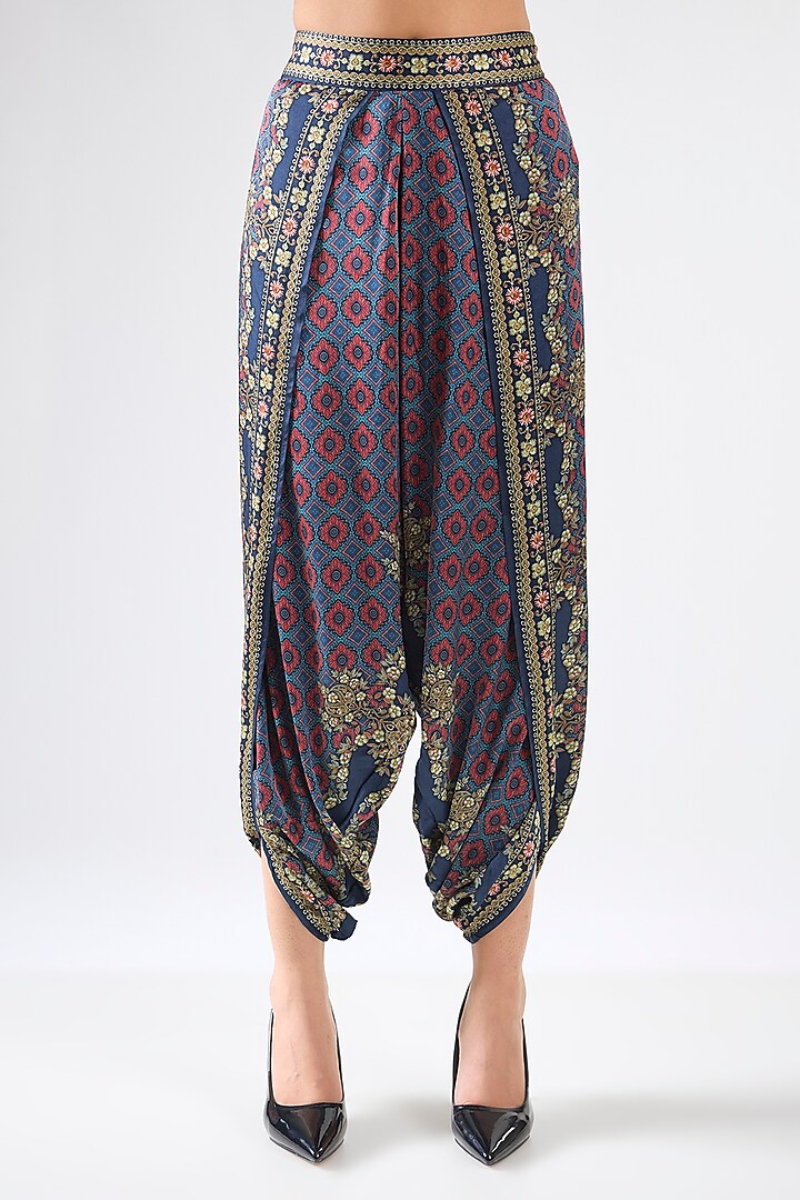 Blue & Maroon Silk Printed Dhoti Set by Rajdeep Ranawat at Pernia's Pop Up Shop