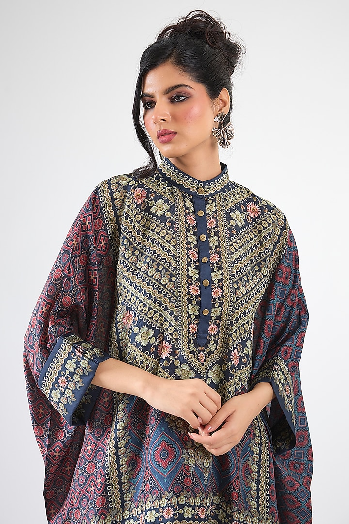 Blue & Maroon Silk Printed Dhoti Set by Rajdeep Ranawat at Pernia's Pop Up Shop