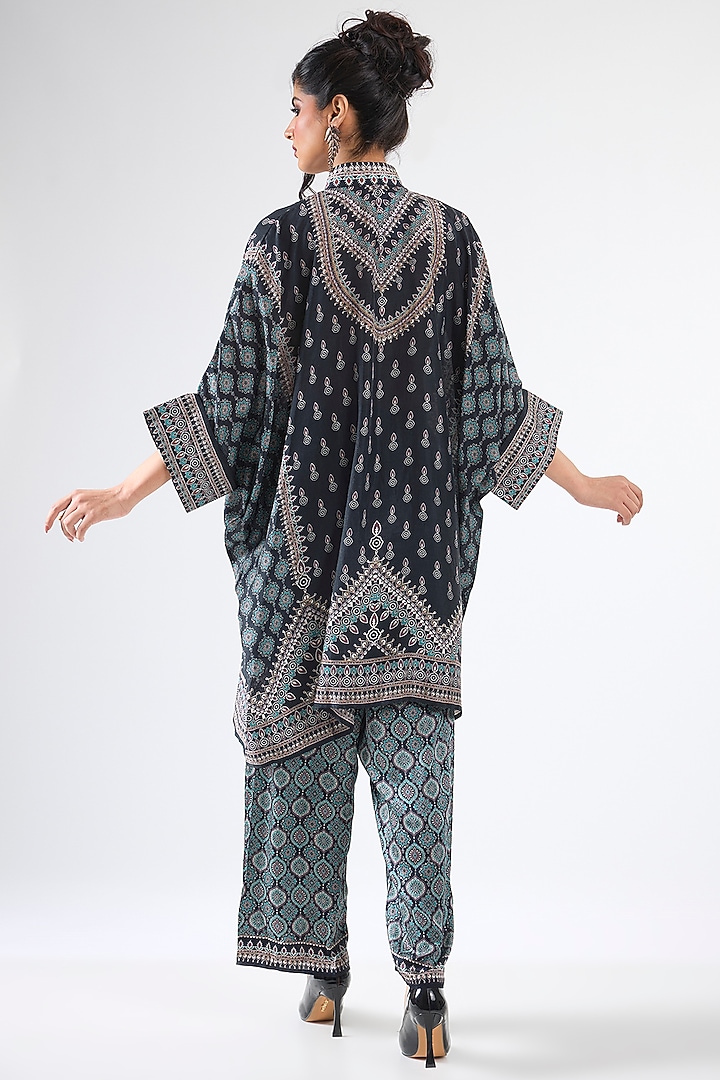 Black Silk & Modal Printed Tunic Set by Rajdeep Ranawat at Pernia's Pop Up Shop
