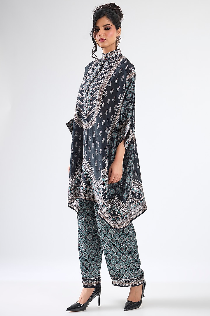 Black Silk & Modal Printed Tunic Set by Rajdeep Ranawat at Pernia's Pop Up Shop