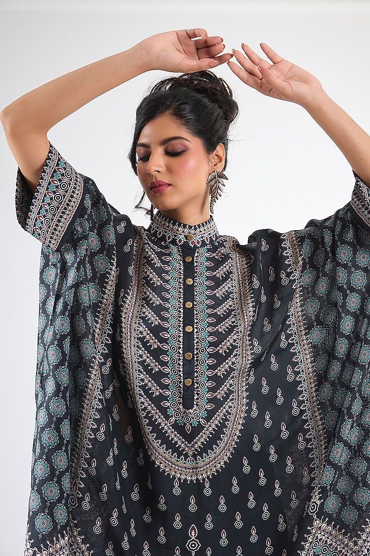 Black Silk & Modal Printed Tunic Set by Rajdeep Ranawat at Pernia's Pop Up Shop