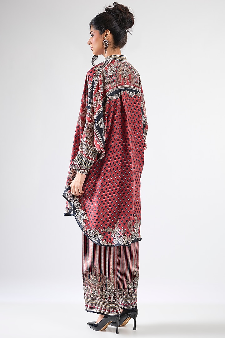 Maroon Silk & Modal Printed Shirt Tunic Set by Rajdeep Ranawat at Pernia's Pop Up Shop