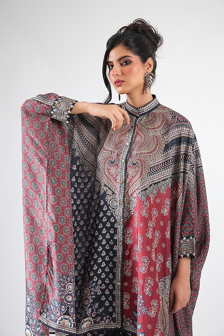 Multi-Colored Silk & Modal Printed Kaftan Tunic Set by Rajdeep Ranawat at Pernia's Pop Up Shop