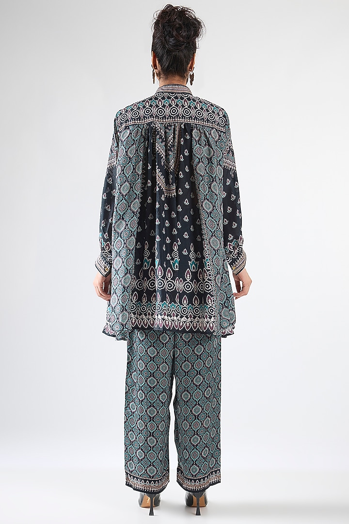 Black Silk & Modal Printed Tunic Set by Rajdeep Ranawat at Pernia's Pop Up Shop