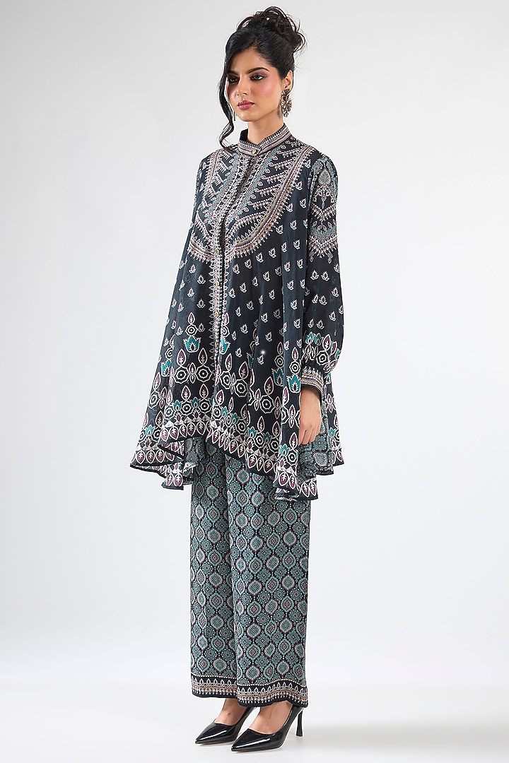 Black Silk & Modal Printed Tunic Set by Rajdeep Ranawat at Pernia's Pop Up Shop