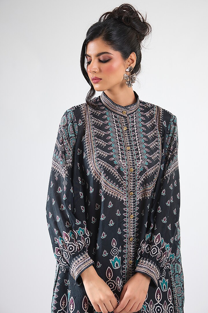 Black Silk & Modal Printed Tunic Set by Rajdeep Ranawat at Pernia's Pop Up Shop