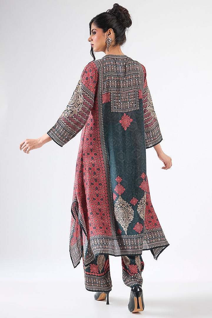 Black & Red Silk Printed Long Tunic Set by Rajdeep Ranawat at Pernia's Pop Up Shop