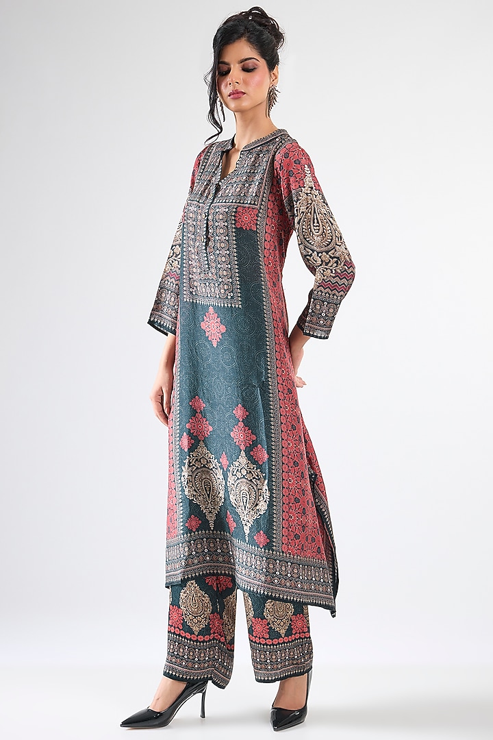 Black & Red Silk Printed Long Tunic Set by Rajdeep Ranawat at Pernia's Pop Up Shop