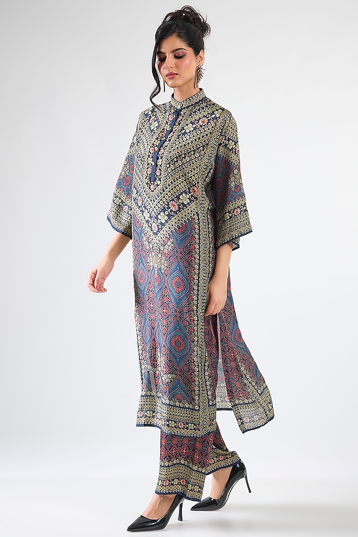 Burgundy Silk & Modal Printed Tunic Set by Rajdeep Ranawat at Pernia's Pop Up Shop