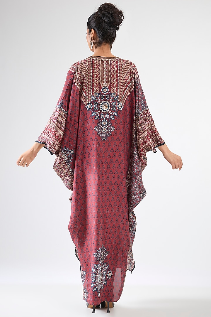 Maroon Silk Kaftan by Rajdeep Ranawat at Pernia's Pop Up Shop
