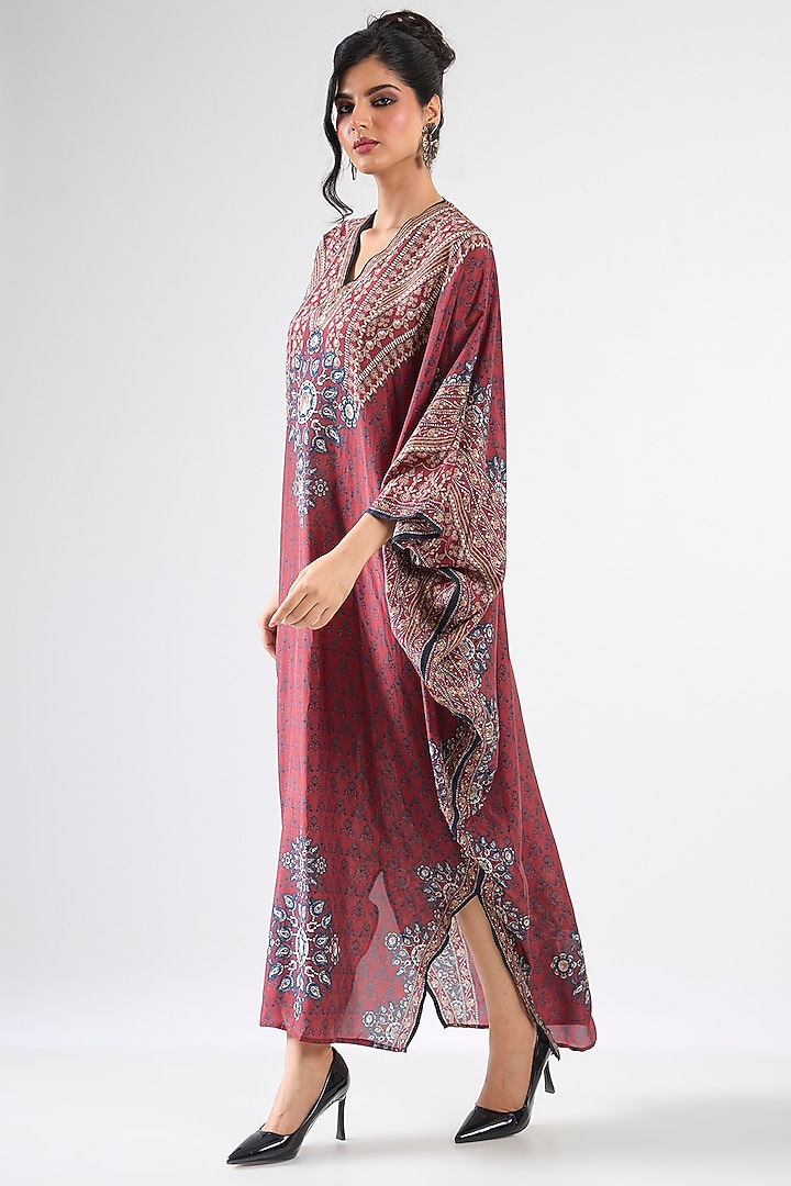 Maroon Silk Kaftan by Rajdeep Ranawat at Pernia's Pop Up Shop
