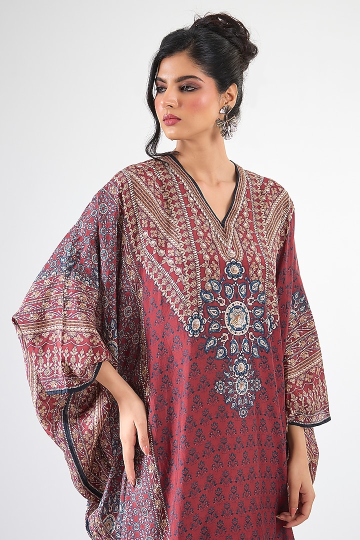 Maroon Silk Kaftan by Rajdeep Ranawat at Pernia's Pop Up Shop