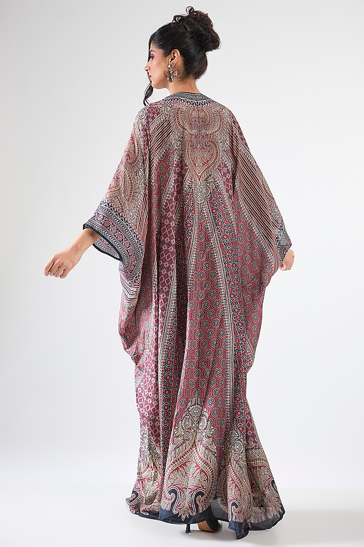 Maroon Silk Printed Kaftan by Rajdeep Ranawat at Pernia's Pop Up Shop