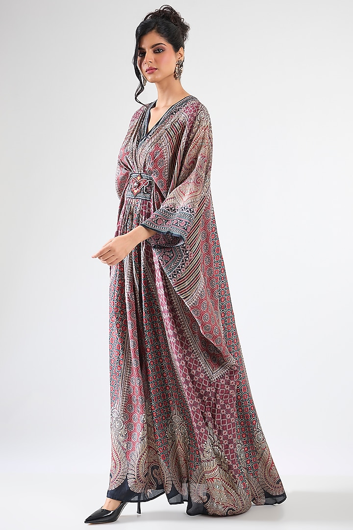 Maroon Silk Printed Kaftan by Rajdeep Ranawat at Pernia's Pop Up Shop