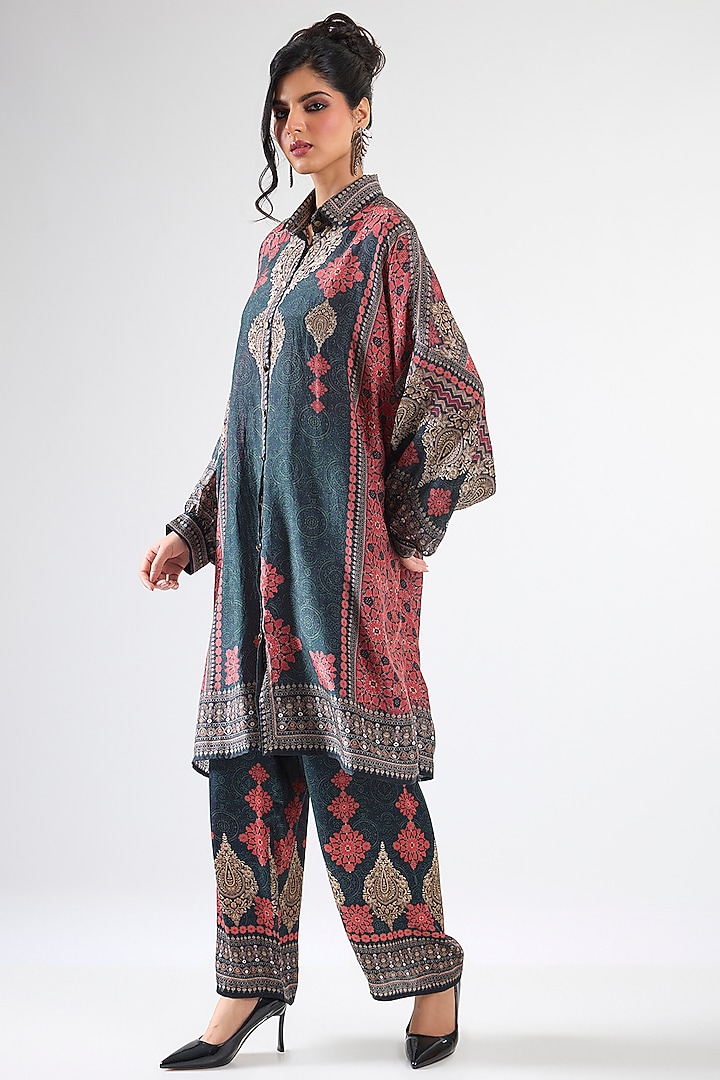 Red & Black Silk Printed Co-Ord Set by Rajdeep Ranawat at Pernia's Pop Up Shop