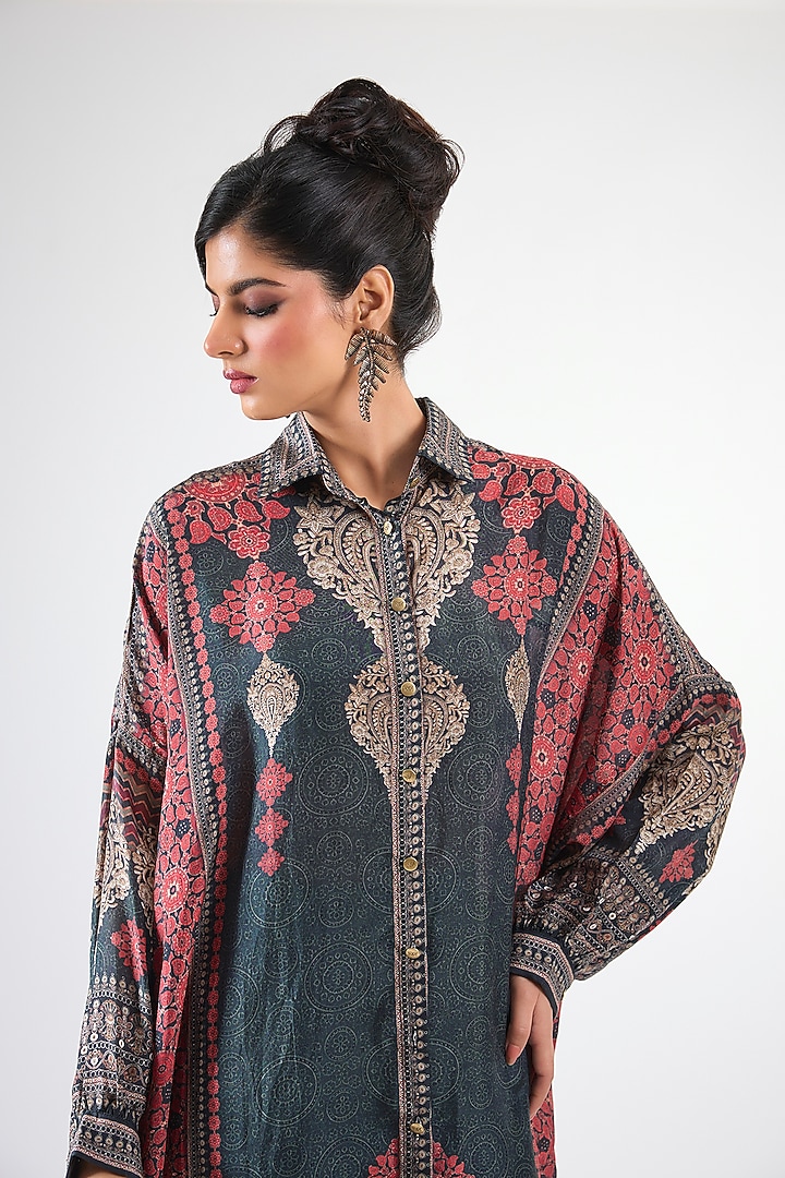 Red & Black Silk Printed Co-Ord Set by Rajdeep Ranawat at Pernia's Pop Up Shop