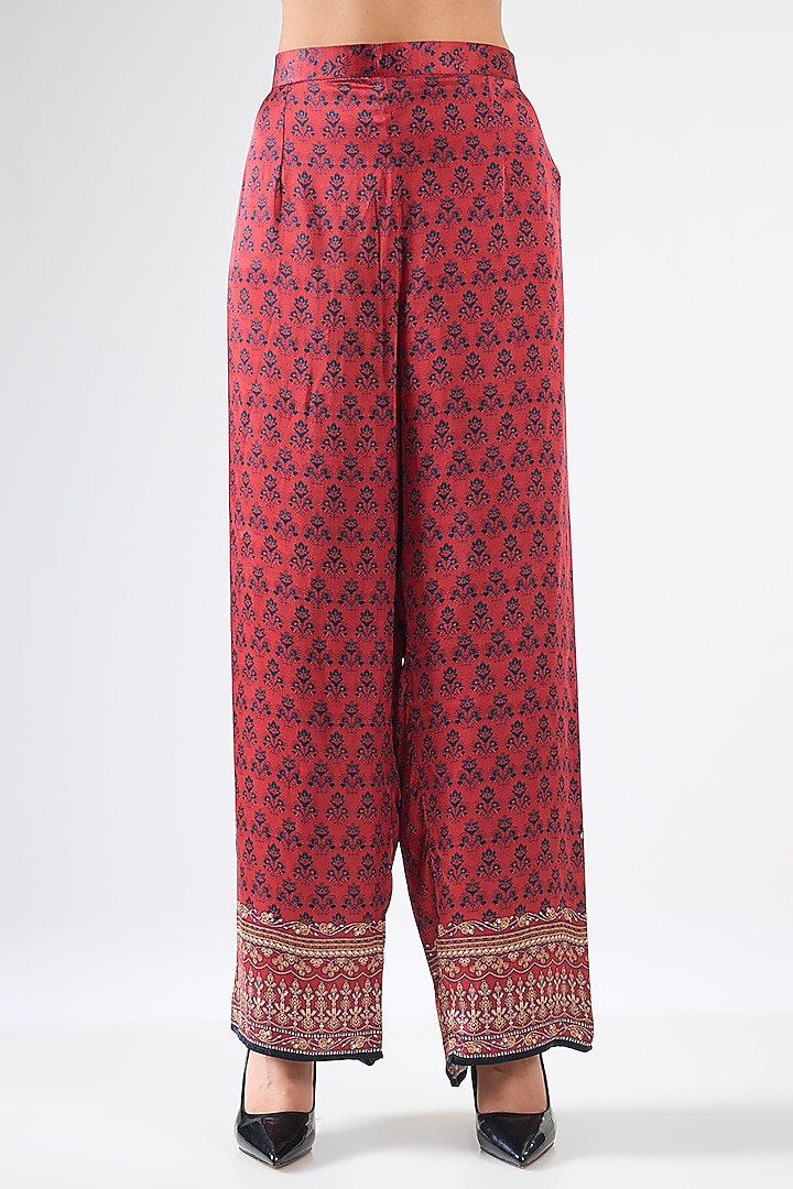 Maroon & Blue Silk Printed Long Tunic Set by Rajdeep Ranawat at Pernia's Pop Up Shop