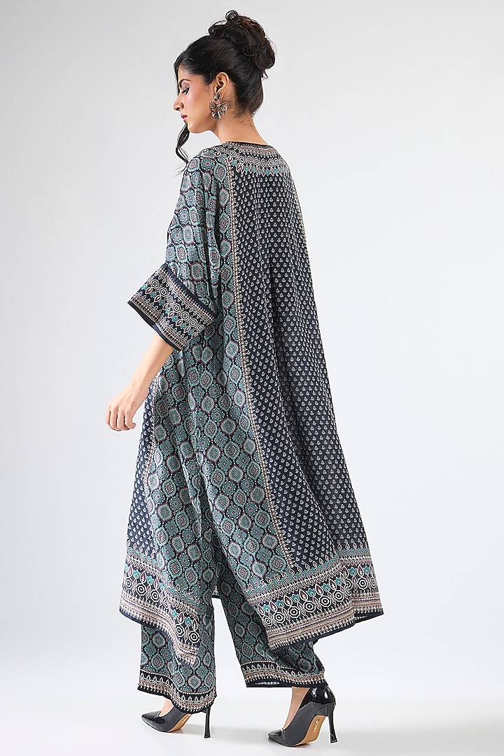 Black Silk & Modal Printed Kimono Tunic Set by Rajdeep Ranawat at Pernia's Pop Up Shop