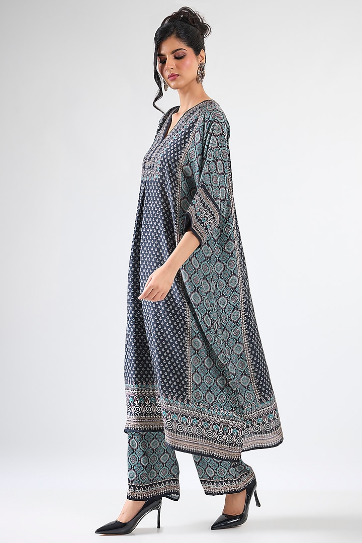 Black Silk & Modal Printed Kimono Tunic Set by Rajdeep Ranawat at Pernia's Pop Up Shop