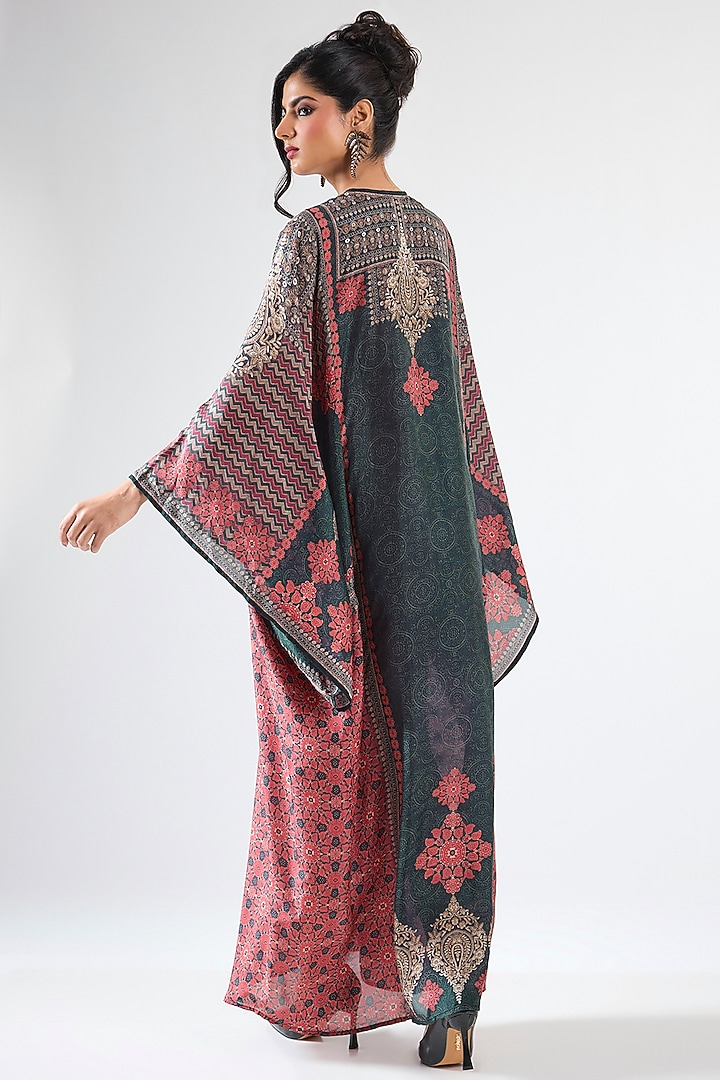 Red & Black Silk Printed Boxy Kaftan by Rajdeep Ranawat at Pernia's Pop Up Shop