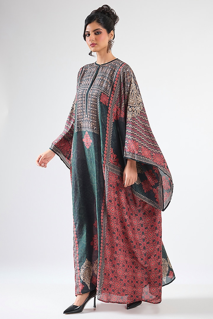 Red & Black Silk Printed Boxy Kaftan by Rajdeep Ranawat at Pernia's Pop Up Shop