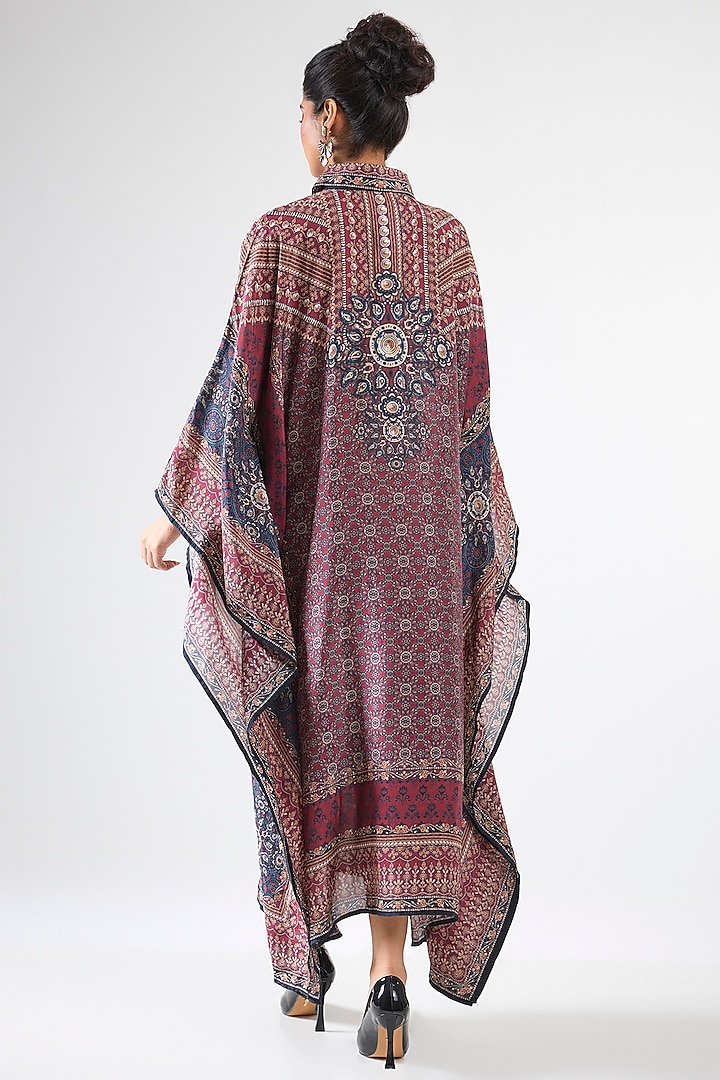 Maroon Silk Boxy Kaftan by Rajdeep Ranawat at Pernia's Pop Up Shop