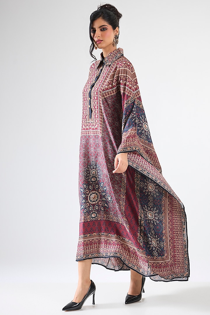 Maroon Silk Boxy Kaftan by Rajdeep Ranawat at Pernia's Pop Up Shop