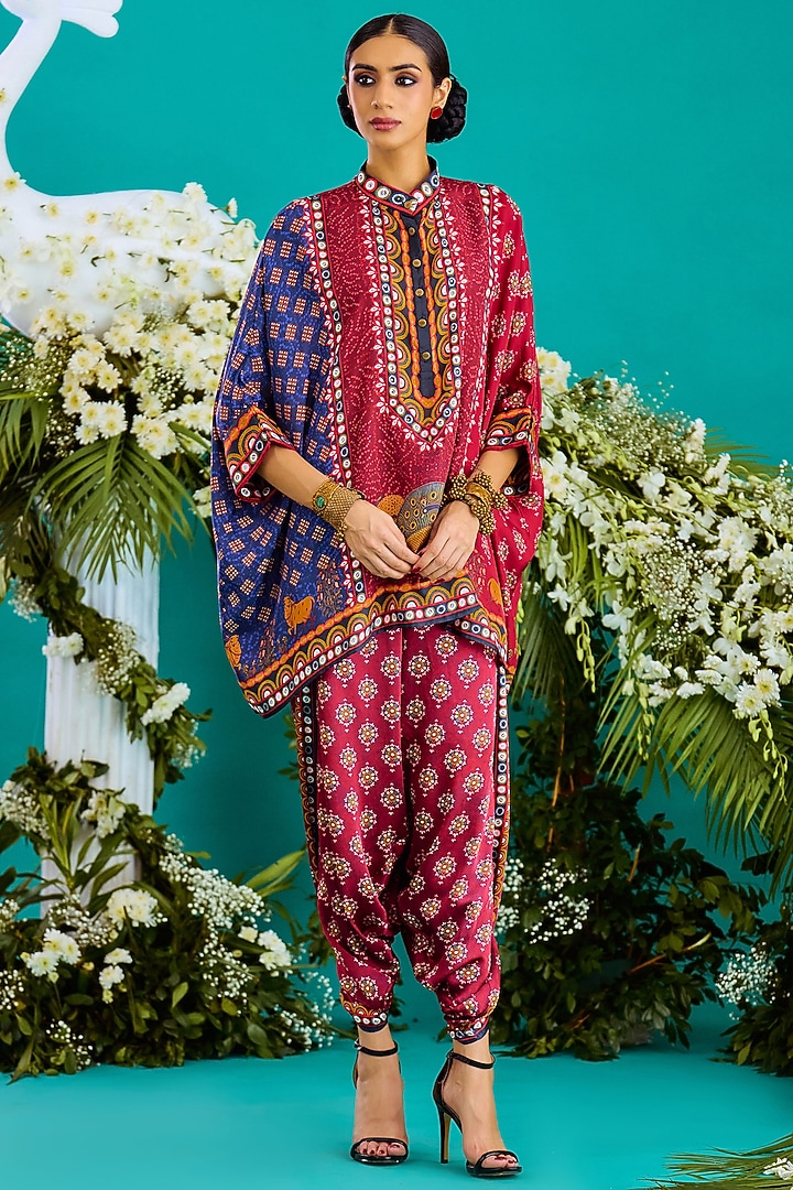 Multi-Colored Silk & Modal Satin Printed Tunic Set by Rajdeep Ranawat at Pernia's Pop Up Shop