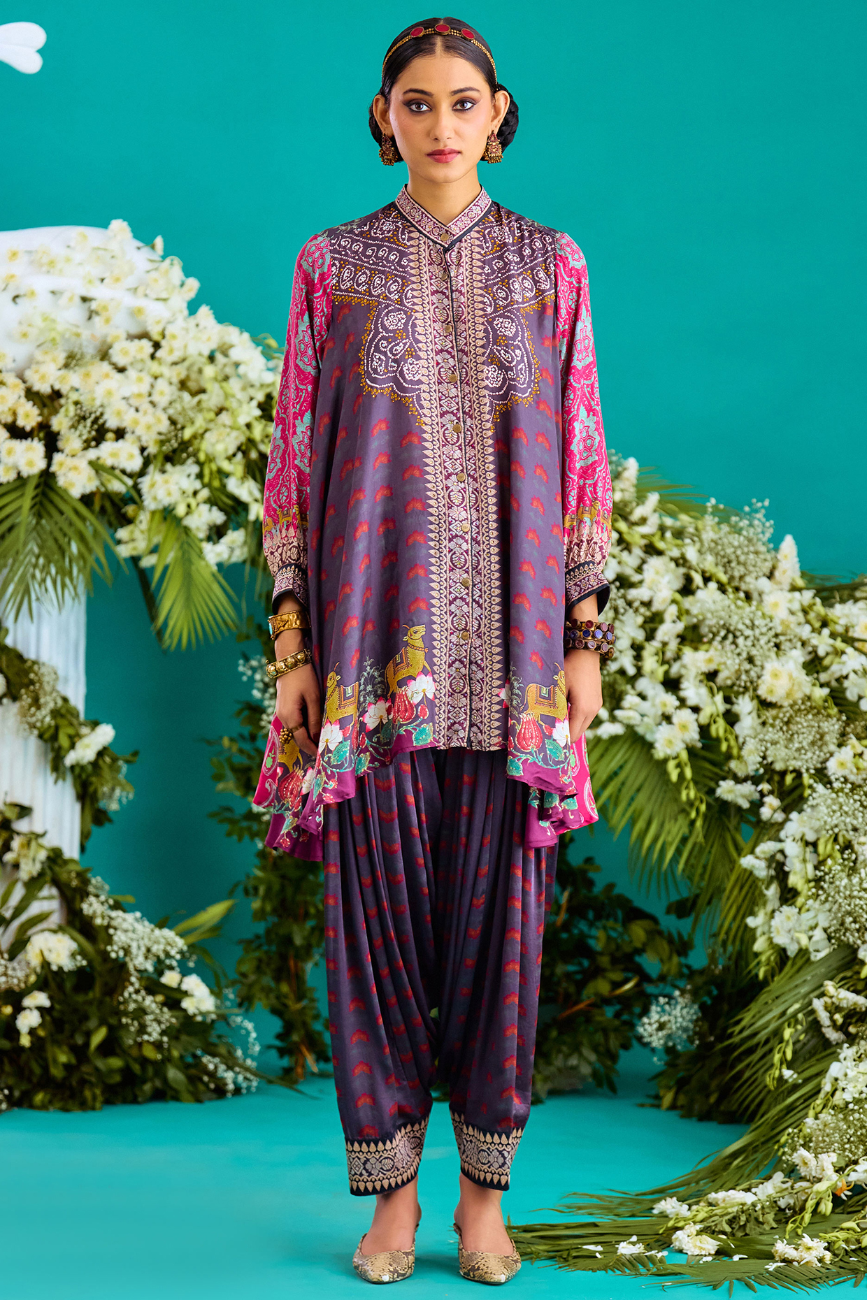 Fuchsia & Burgundy Silk Tunic Set by Rajdeep Ranawat at Pernia's Pop Up Shop