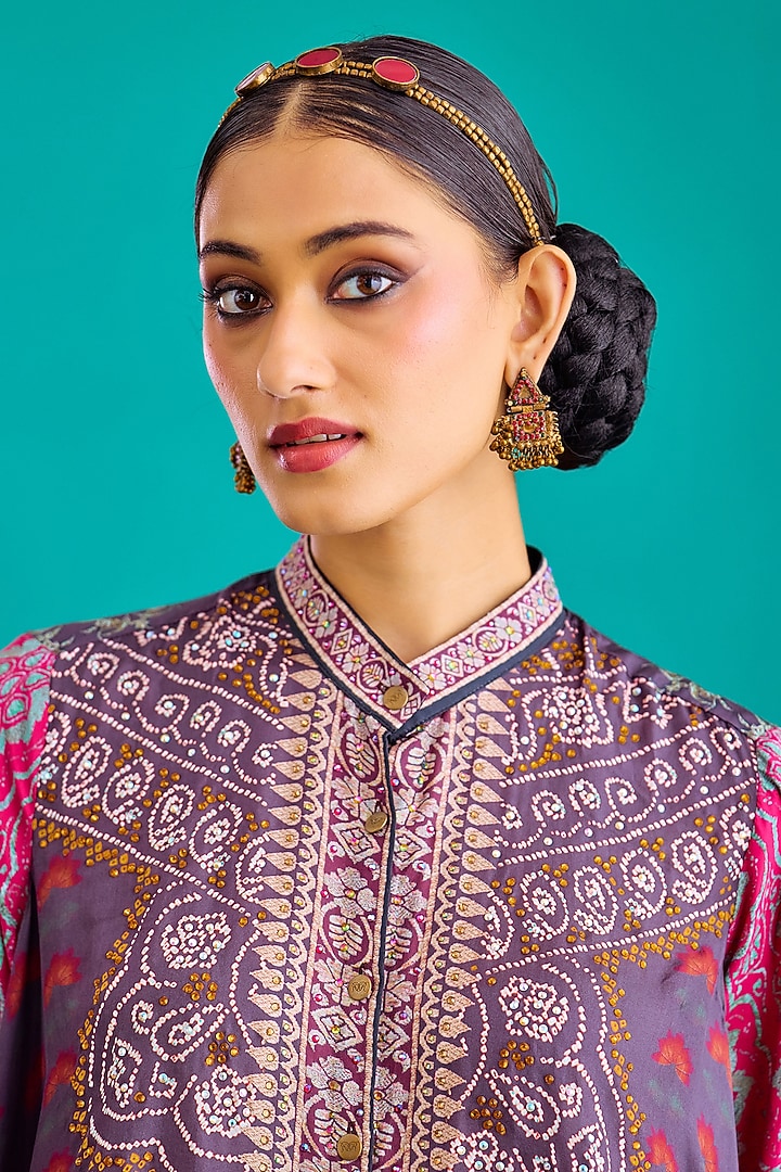 Fuchsia & Burgundy Silk Tunic Set by Rajdeep Ranawat at Pernia's Pop Up Shop