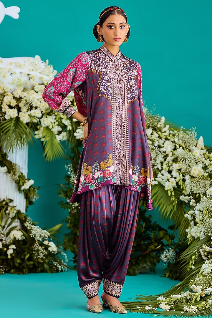 Fuchsia & Burgundy Silk Tunic Set by Rajdeep Ranawat at Pernia's Pop Up Shop