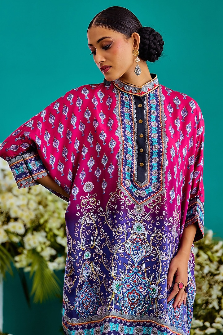 Fuchsia & Purple Silk Printed Tunic Set by Rajdeep Ranawat at Pernia's Pop Up Shop