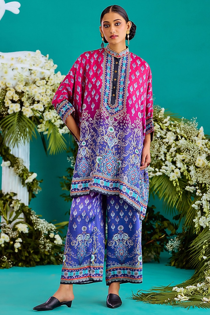 Fuchsia & Purple Silk Printed Tunic Set by Rajdeep Ranawat at Pernia's Pop Up Shop