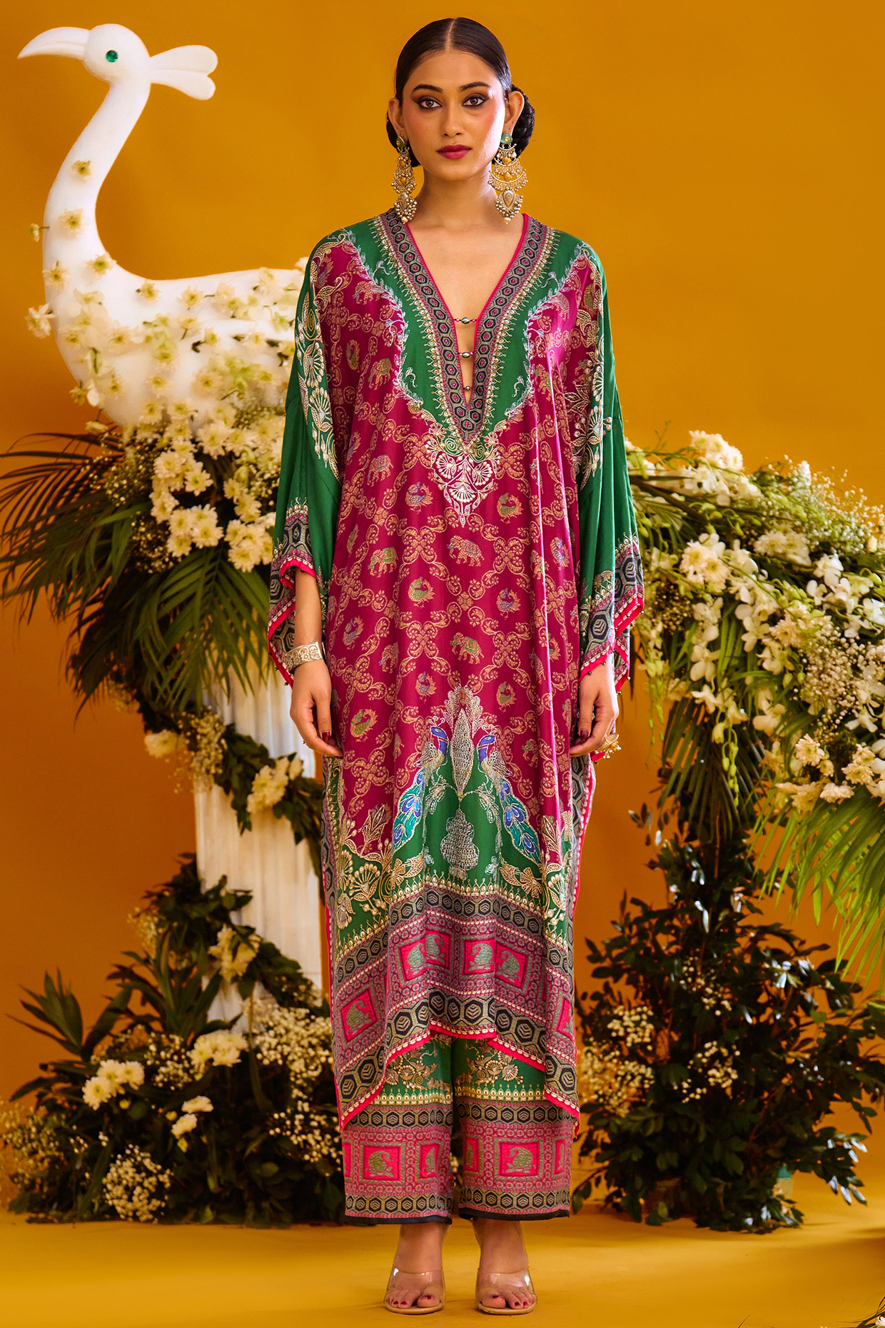 Magenta Silk & Modal Satin Kaftan Set by Rajdeep Ranawat at Pernia's Pop Up Shop